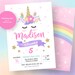 Unicorn Invitation, Unicorn Birthday Invitation, Unicorn Party Invitation, Magical Unicorn Party, Rainbow Unicorn Invitation, Unicorn Invite