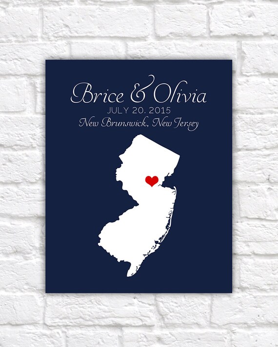 Custom Wedding Gift Map New Jersey Engagement Summer