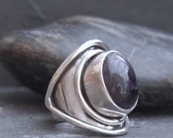 Handmade Amethyst and Sterling Silver Saddle Ring.