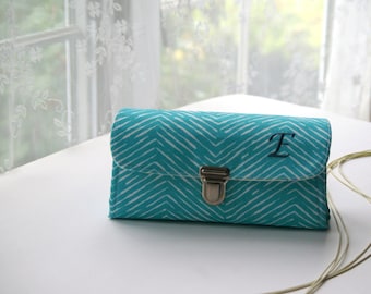 Smartphone wallet clutch - medium/ blue ocean wallet for women, monogrammed clutch, personalized electronics gift for her - READY TO SHIP
