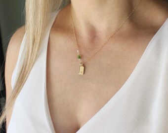 Dainty Initial Necklace w/ Birthstone, Personalized Necklace, Birthstone Necklace, Mothers Necklace, Gift for Wife, Personalized Jewelry