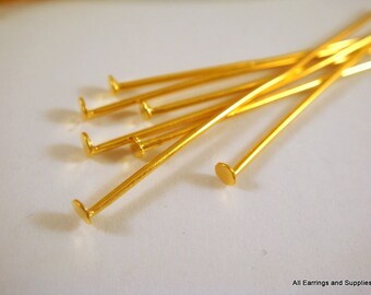 100 Headpins Gold 2 inch (50mm) Plated Iron 19 Gauge NF - 100 pc - F4001HP-G2100