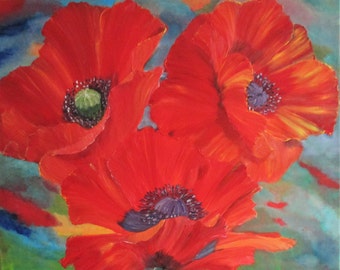 Red poppies wall art, Red Poppy Painting, Flower Painting , Original Painting, Floral Art Painting, Gift for Her, Gift Mother's Day