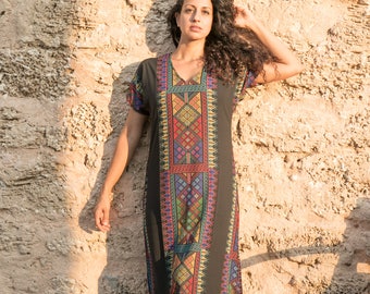 boho maxi dress, royal printed kaftan/ galabia/ sleeve long dress