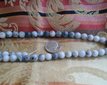 Tourmaline Quartz, Natural Mountain "Jade", White Spotted Beads, Round 7-8mm Beads, White Shiny Beads, Tourmaline Beads, Full 15 inch Strand