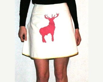 Moving Sale Sweetest White Cotton Skirt with Pale Yellow Ribbon Trim & Pink Screen Prints- Size S
