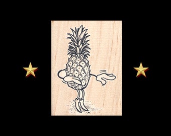 PINEAPPLE DANCING Rubber Stamp, Tropical Stamp, Tiki, Beach Stamp, Vintage Hawaii, Hawaii Stamp, Hula Dancer Rubber Stamp, Pineapple Stamp