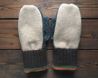 Felted Wool Mittens, Recycled from Sweaters, size Large