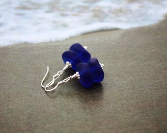 Cobalt Blue Sea Glass Earrings, Seaglass Earrings, Beach Glass Earrings, Sea Glass Jewelry, Seaglass Jewely, Beach Wedding Ocean Jewelry 090