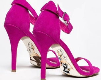 Custom hand painted Barbie high heel shoes