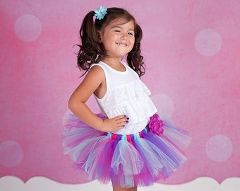Purple, Hot Pink, Aqua Tutu with Matching Flower Clip