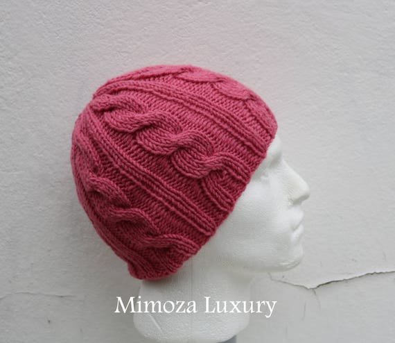 Rose Men's Beanie hat, Hand Knitted Hat in rose pink beanie hat, knitted cap, knitted men's, women's beanie hat, winter beanie, rose ski hat