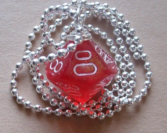 D10P Dice Pendant - Dungeons and Dragons - Red Borealis - Geek Gamer DnD Role Playing RPG