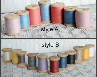 Sewing Thread Spools, Wood Wooden Spool, Misc Colors, vintageWooden Thread, cotton, pink white