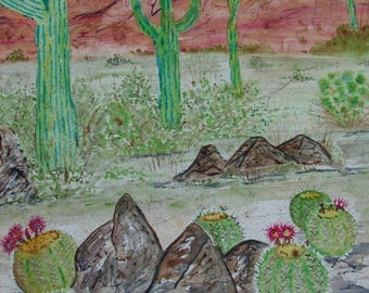 Watercolor Painting, Original Watercolor, Desert Watercolor, Desert Painting, Original Watercolor Desert Painting