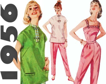 1950s Pants Pattern Mandarin Top Pattern Cigarette Pants Pattern SIMPLICITY 1665 sz 14 b 32 Camisole Top Pattern 1950s Outfit Ankle Pants