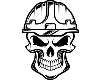 Construction Skull #2 Helmet Hard Hat Tool Toolbox Handyman Mechanic Work Worker Build Fix Repair Logo .SVG PNG Vector Cricut Cut Cutting