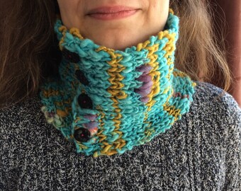 Handknit Cozy Cowl with Vintage Buttons