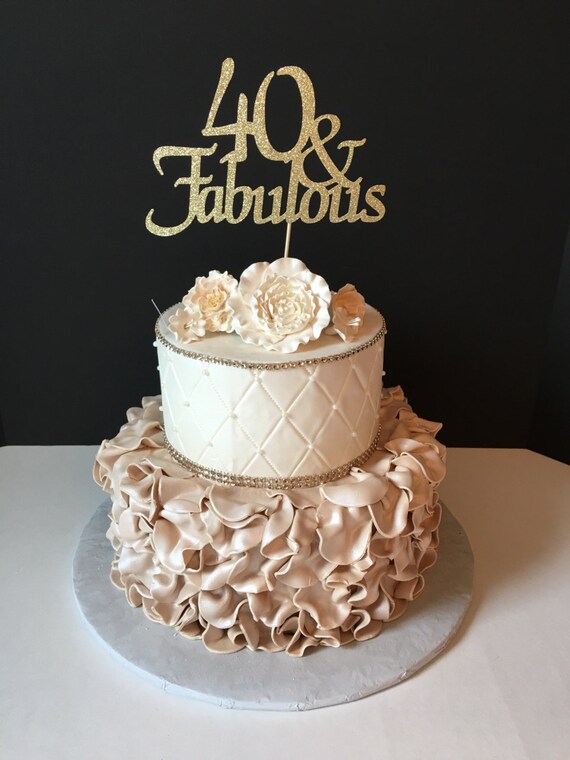 ANY NUMBER Gold Glitter 40th Birthday Cake Topper 40 and