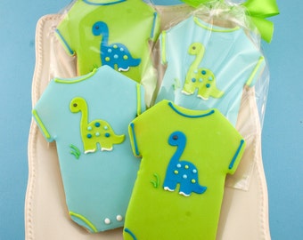 Dinosaur Baby outfit Cookies - 12 Decorated Sugar Cookie Favors