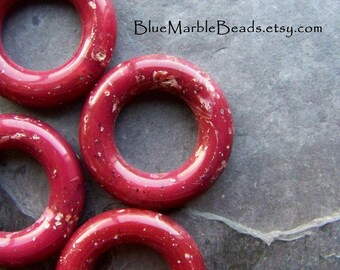 Hoop Bead, Vintage Bead, Marble Bead, Red Bead, Boho Bead, Tribal Bead, Earthy Bead, Organic Bead, Italian Lucite, Lucite Beads, 6 Beads