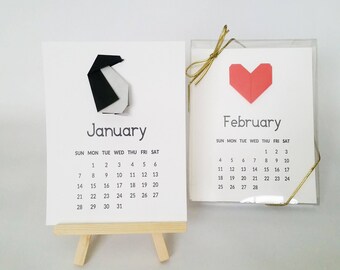 2018 Mini Calendar: Origami Quarter Page Desk Calendar - Mini Desk Calendar - 2018 Calendar - Origami Calendar - Calendar with Easel Stand
