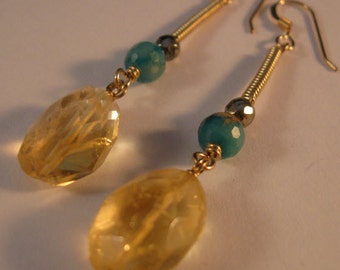 Gemstone Dangle Earrings, drop earrings, gemstone earrings, citrine earrings, gold earrings, dangle earrings, drop earrings