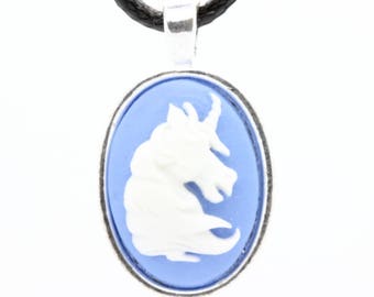 Unicorn resin cameo PENDANT. Blue