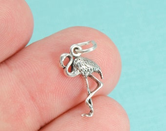 Sterling Silver Flamingo Bracelet Charm, Animal, Florida, Tropical, Pendant, .925 Silver, DIY, (C019)