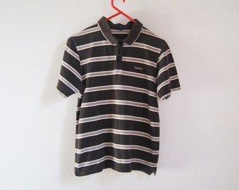 VINTAGE REEBOK Cute Preppy Black Gray Striped Polo Shirt - Size S / Junior