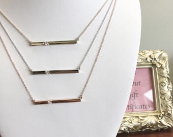 14K Gold Diamond Bar Layering Necklace