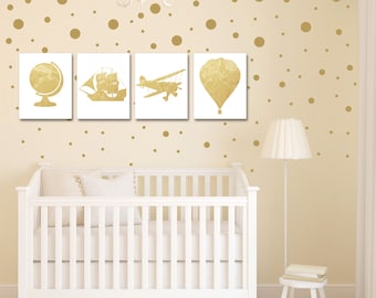 Nursery Decor - Travel Theme Nursery - Travel Nursery Decor - Baby Shower - Vintage Map Prints - Nursery Wall Art - Hot Air Balloon Nursery