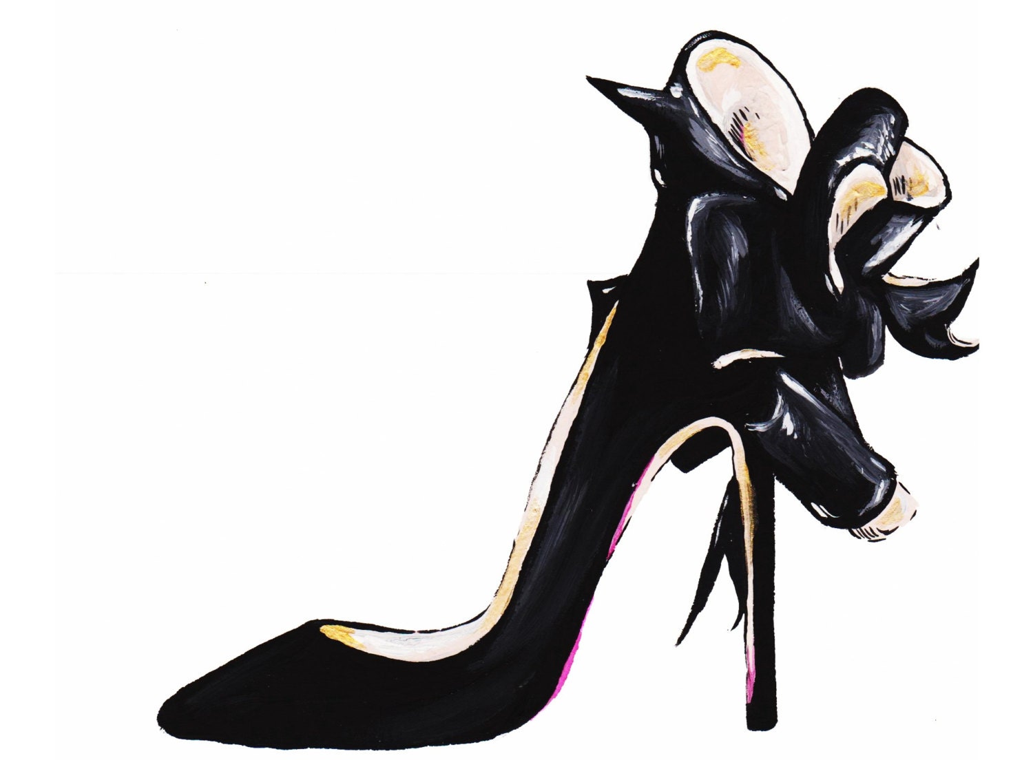 Print of Black High Heel Fashion Illustration