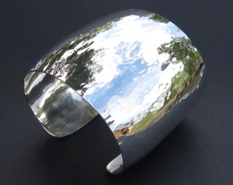 Sterling Silver Cuff Bracelet, Lightly Hammered, 2 1/4 Inches Wide