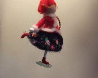 Needle felted doll, Waldorf inspired, Wool Fairy "On skates", Doll miniature, Art doll, Christmas ornament, Gift