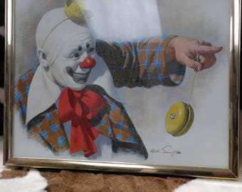Coco The Clown Picture Arthur Sarnoff Clown Painting 1970s Artist Arthur Sarnoff - Circus Clown With Yo-Yo (1)