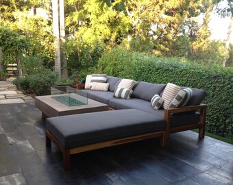 Exterior Teak Sectional with Outdoor Belgian Linen Cushions