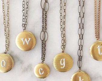 Vintage Inspired brass initial locket necklace