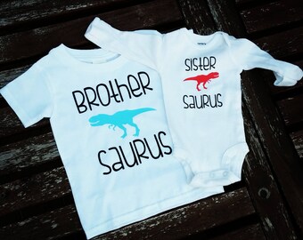 Sibling outfit set, Brother-saurus, Sister-saurus, Big brother Little sister outfit, new sibling outfits, siblings clothes, dinosaur shirt