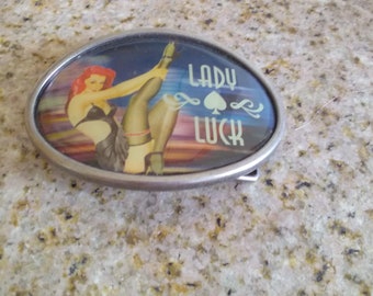 Vintage Lady Luck Pinup Girl Belt Buckle