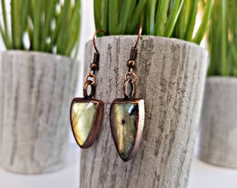 Antiqued Copper Electroformed Labradorite Earrings