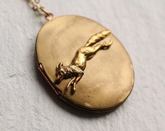 Fox Locket Necklace, Personalized Vintage, Photo Gift, Photo Jewelry, Woodland Pendant, Gold Locket, Oversized Locket, Customized Pendant