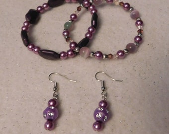 Purple Bracelet and Earring Set