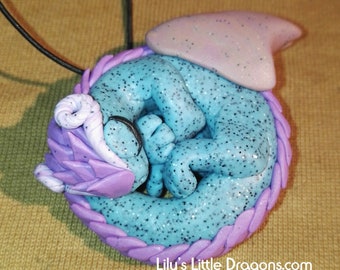 Cute sleeping baby dragon necklace