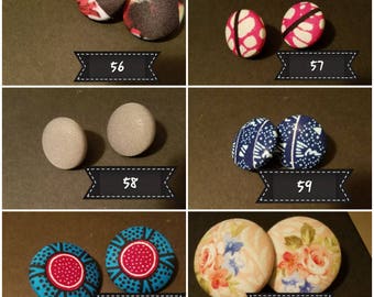 Fabric covered button earrings