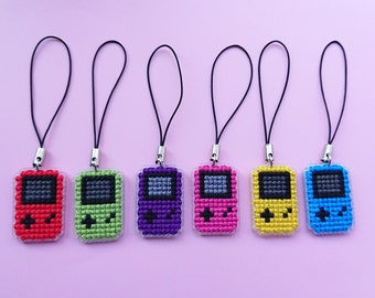 Cross stitch Gameboy colour phone accessory charm travelers notebook journal planner zipper bag charms. Double sided