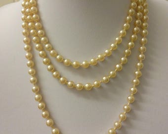 Vintage Pearl Long Necklace, Pearl Flapper Necklace, , Long Pearl Necklace, Art Deco Flapper Necklace, Knotted Pearl Necklace, 57"