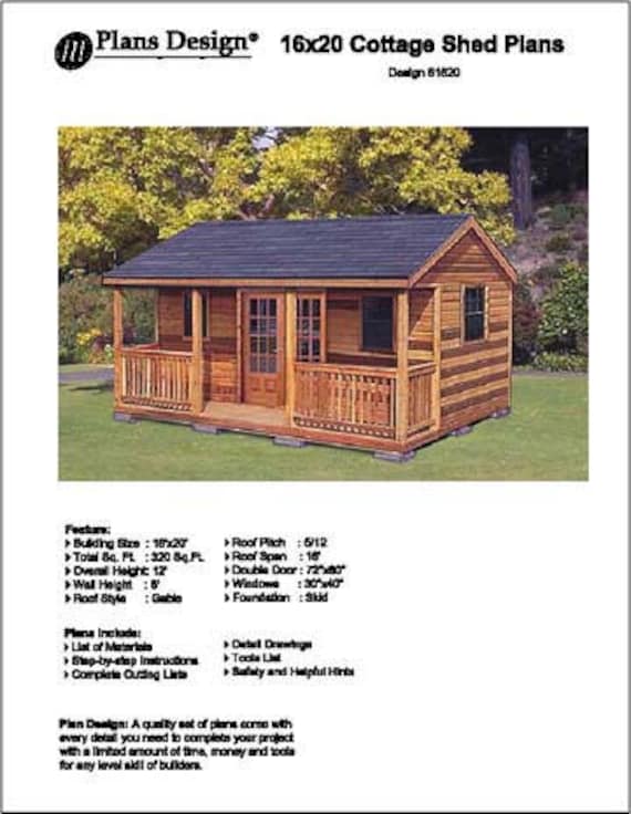 16 x 20 Cabin Shed Guest House Building Plans