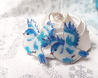 glitter Blue Bird earrings