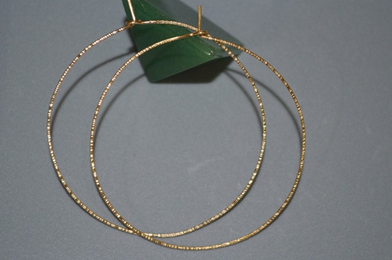 Textured Gold Hoop Earings - Extra Large Hoop Earrings - Thin Hoop Earings - 14k Gold Filled Circle Earrings